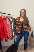 Striped Lace-Up Sweater