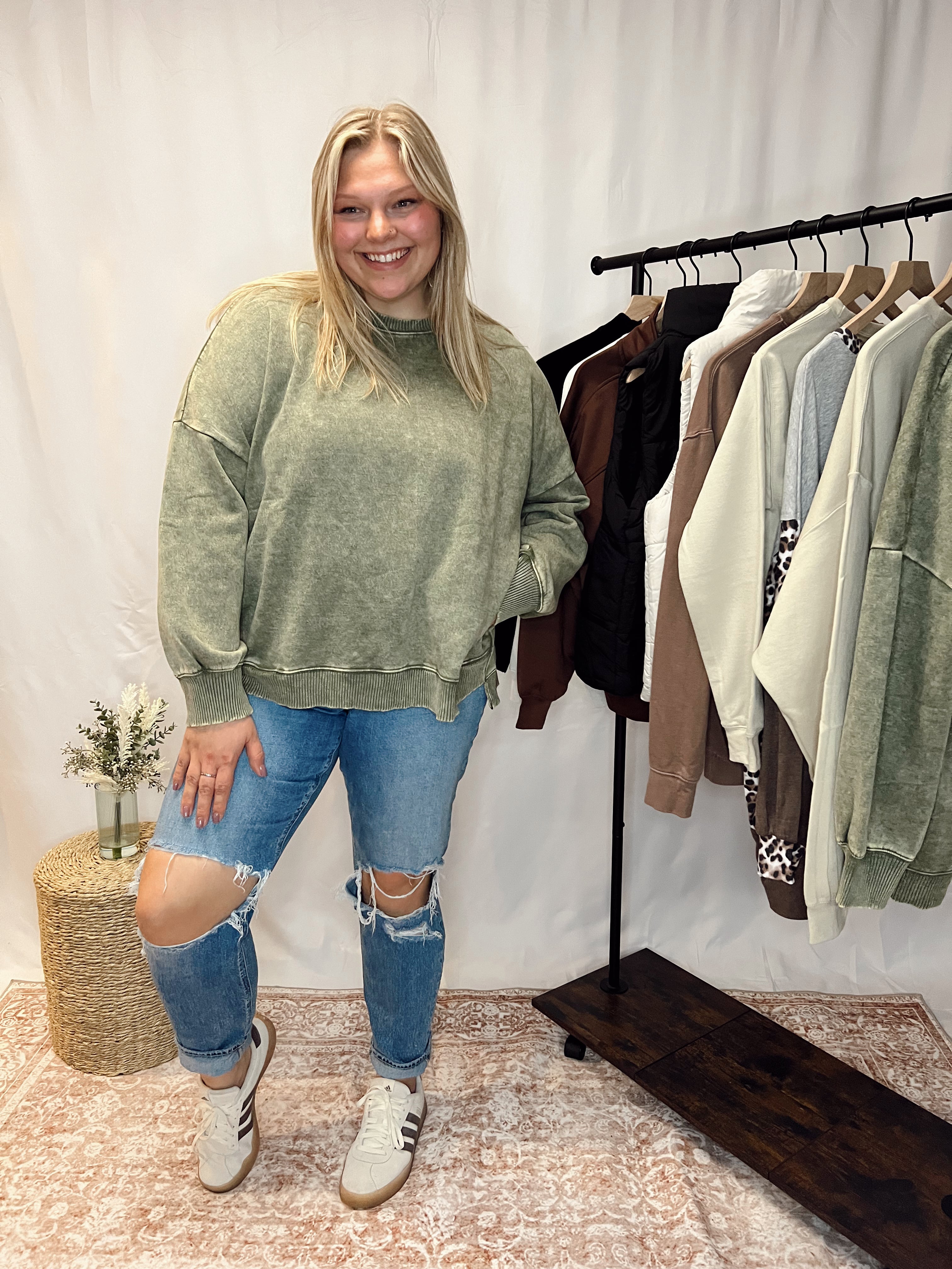 Green Acid Washed Sweatshirt