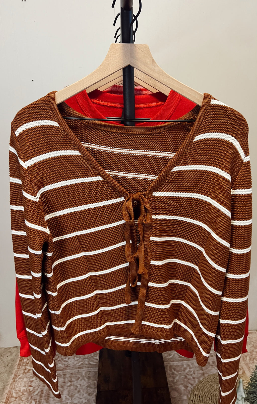 Striped Lace-Up Sweater