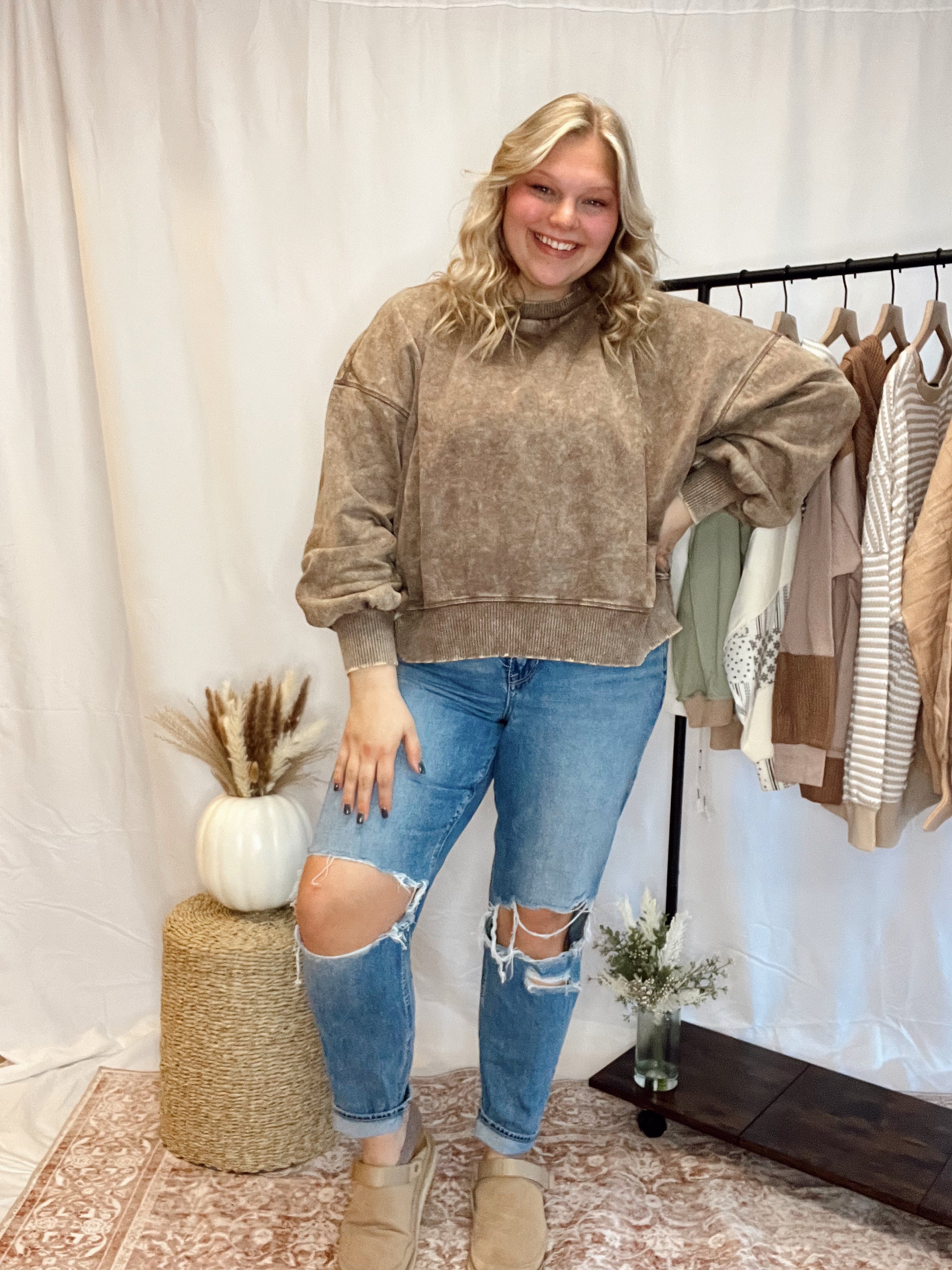 Mocha Cropped Crewneck